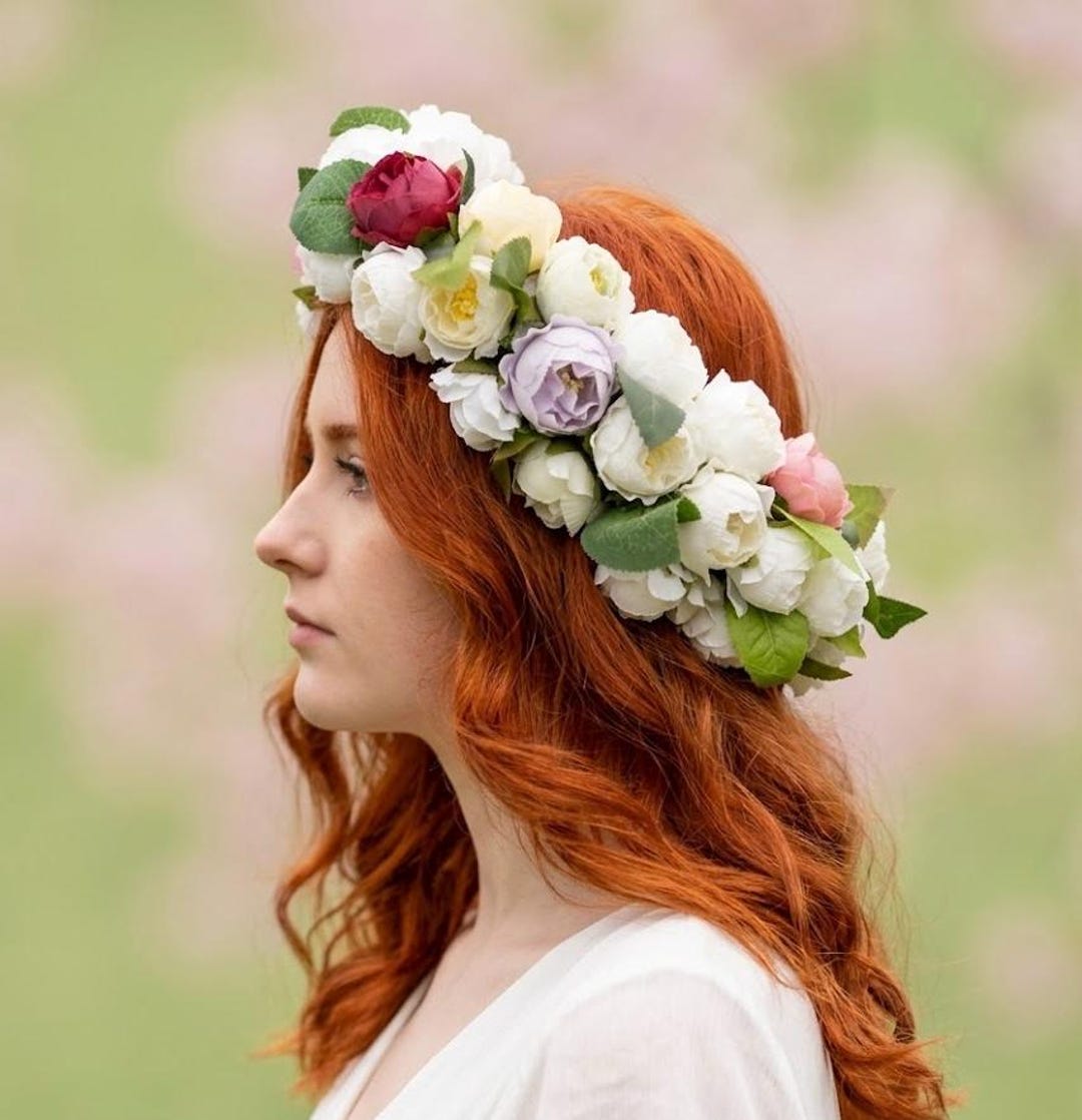 Full Head Mini Roses Hand Made Floral Headband Flowers Headdress ...