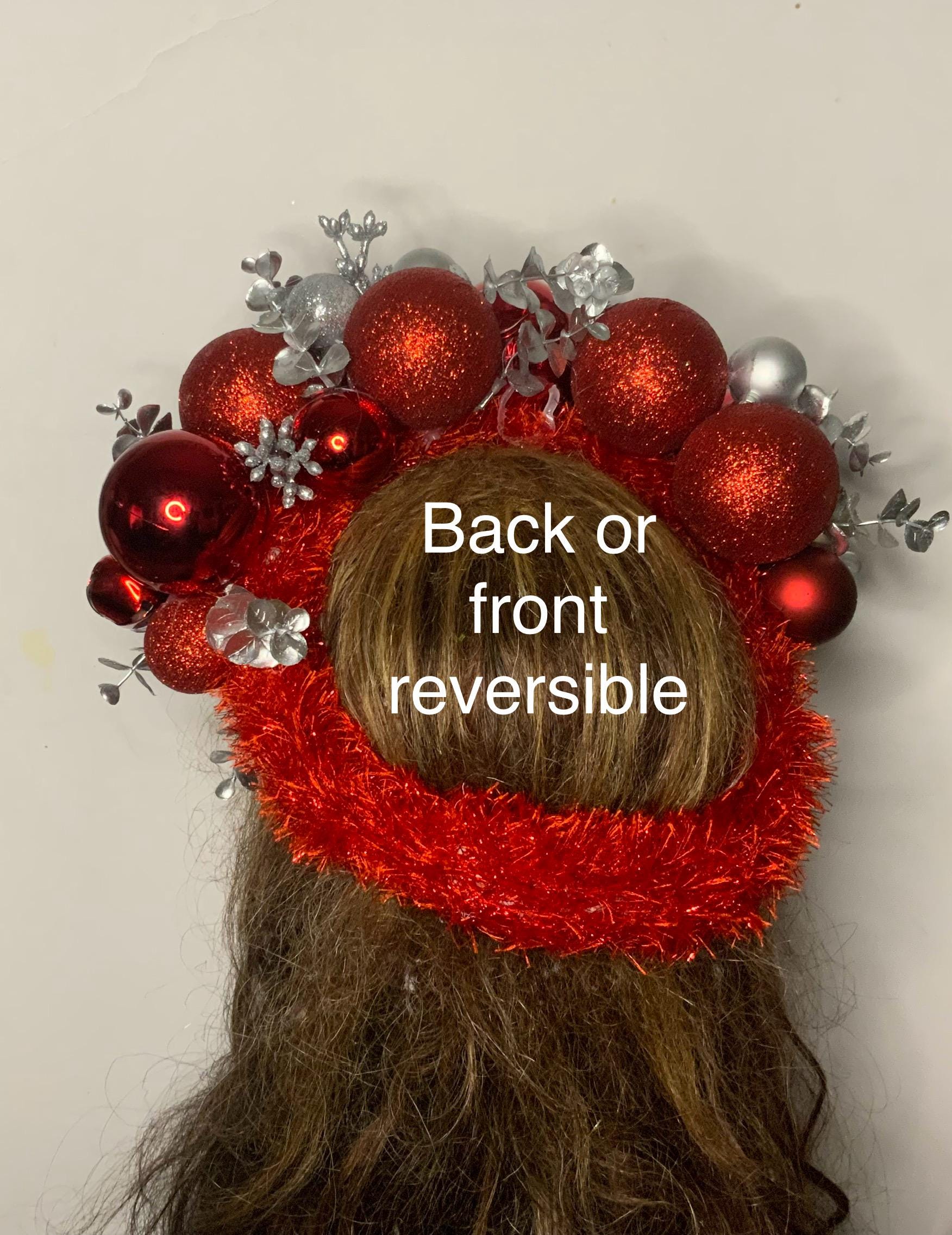 Handmade Christmas Ornament Headband • Holiday Baubles • Festive Xmas Tree Crown Amazon.com : MEMOVAN Christmas Flower Crown Christmas Red  main image 2