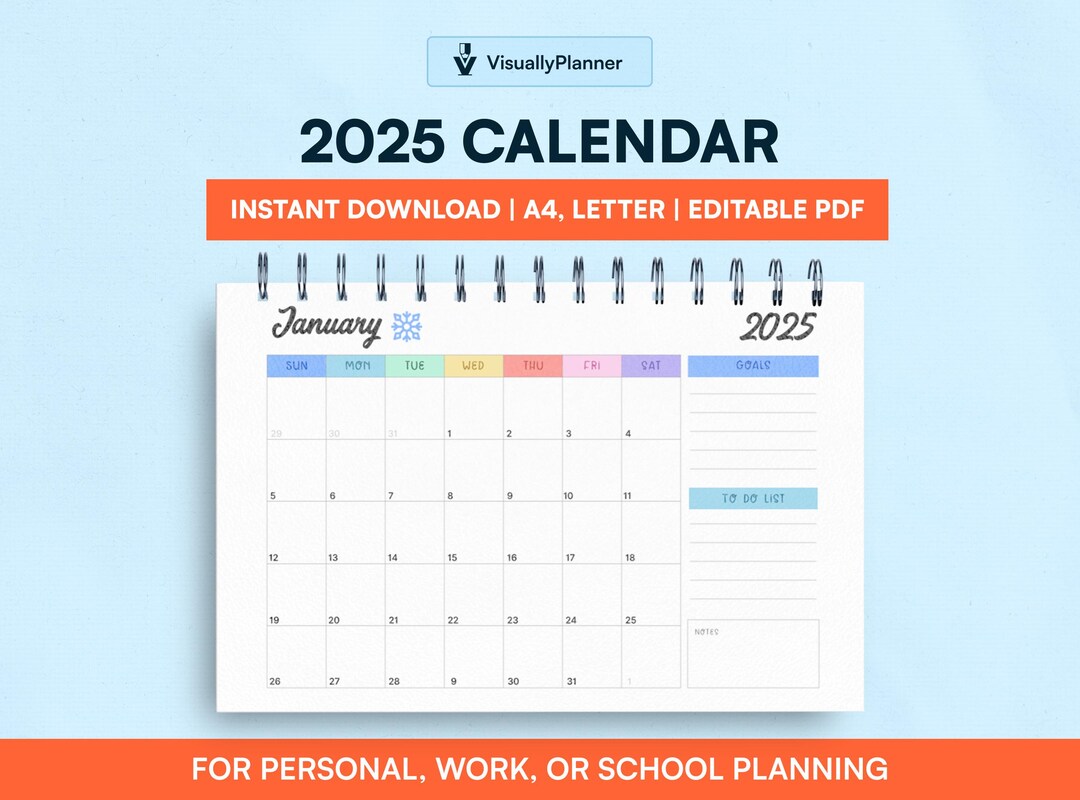 EDITABLE Calendar Year at a Glance Wall Calendar Editable Template 2025 ...