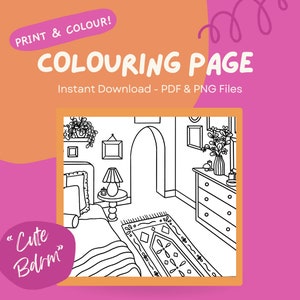 Cozy Colouring Page for All Ages | Colouring Page Printable Download | Cute Bedroom