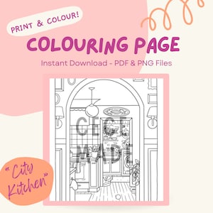 Cozy Colouring Page for All Ages | Colouring Page Printable Download | City Kitchen