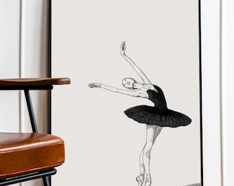 Ballerina Sketch Art Print: Minimalist Black and White Ballet Drawing