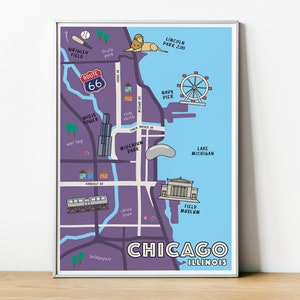 Mapa de Chicago | Mapa ilustrado de Chicago | Cartaz de Chicago