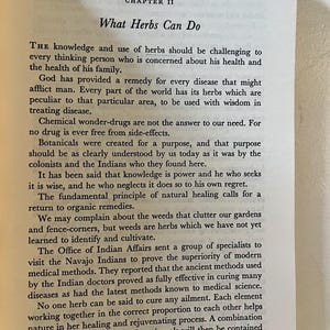 May include: Open book page with the title "What Herbs Can Do" and text discussing the use of herbs for health and healing. The text is in black font on a cream-colored paper.