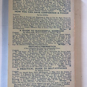 May include: A vintage book advertisement featuring several self-help books. Titles include "A New Guide to Rational Living," "How You Can Have Confidence & Power," and "Psycho-Cybernetics." The books are by various authors.