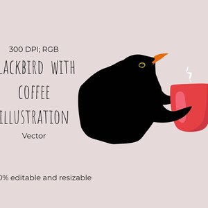 Bird with coffee Cute Vector Cartoon Character PNG Illustration for kids Digital graphical image Bird Animal Clipart Coffee logo