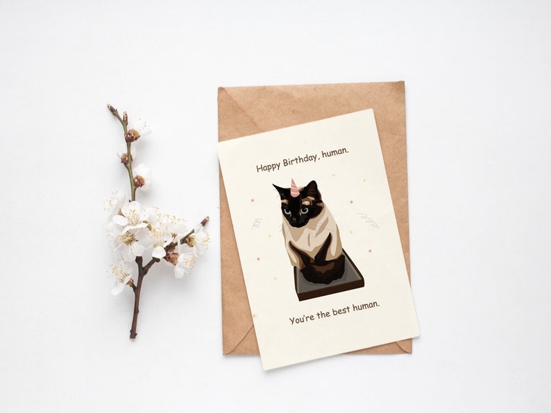 : bhiosng happy birthday card for cat lover, funny... Funny Cat Birthday Card A6 Digital Download Siamese Cat Printable ...