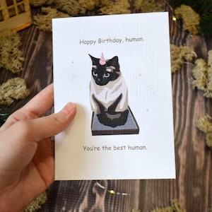 Carte d'anniversaire chat drôle A6 en téléchargement numérique Carte de voeux imprimable chat siamois pour amoureux des chats ou ami propriétaire de chat