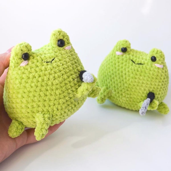 PDF Crochet pattern; frog with knife; plush frog stuffed toy pattern; digital download medium tutorial; frog lover gift; meme frog crochet