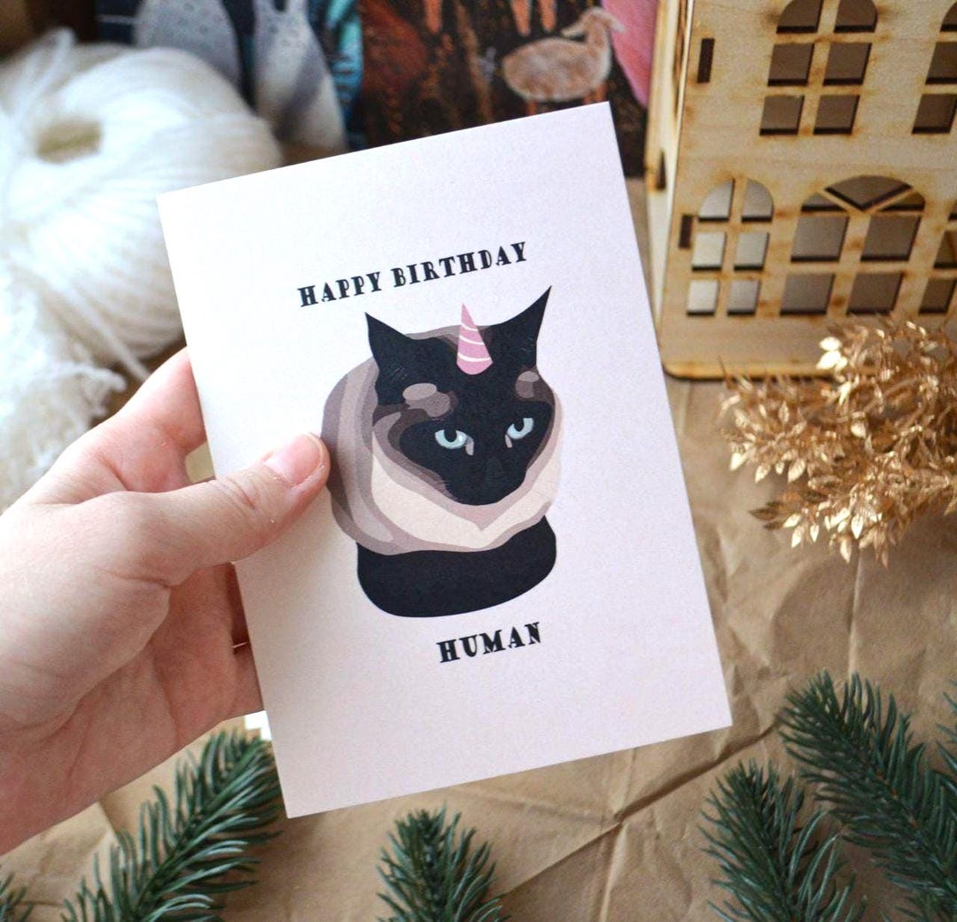 : bhiosng happy birthday card for cat lover, funny... Funny Cat Birthday Card A6 Digital Download Siamese Cat Printable ...