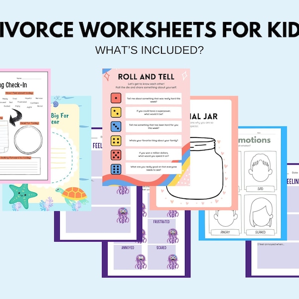 Divorce Worksheets for Kids Coping With Parents Separation, Emotional Regulation Coping Skills Worksheets for Children, Therapy Worksheets