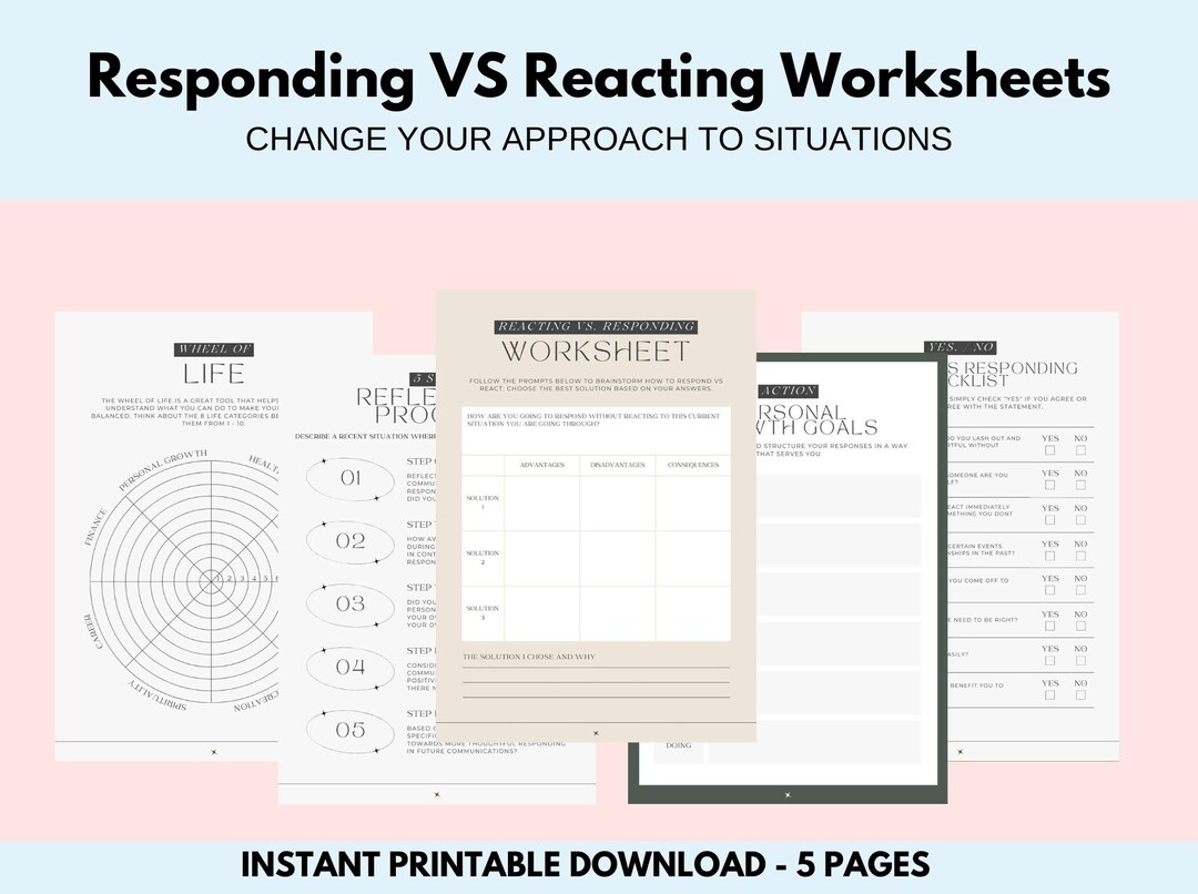 Responding Vs Reacting Worksheets. Therapy Worksheets, Psychoeducation ...