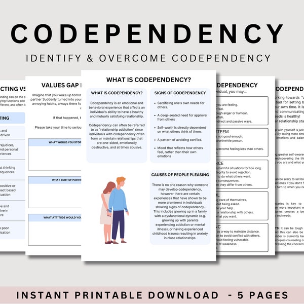 Codependency Worksheets to Build Confidence, Independence, Self Esteem Therapy Work, Boundary Setting Workbook, Healthy Relationships