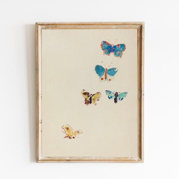 Printable Vintage Butterfly Watercolor, Butterflies, Light Academia Botanical Wall Art, Butterfly Digital Download