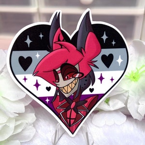 Alastor Radio Demon Asexual Sticker Ace heart - Sticker brillant imperméable kawaii pour ordinateur portable pastel