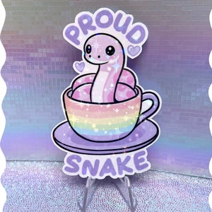 Adesivo in vinile olografico - Orgoglioso serpente arcobaleno - kawaii carino estetico pastello cancelleria iridescente Laptop Decalcomanie orgoglio lgbtq queer CSD