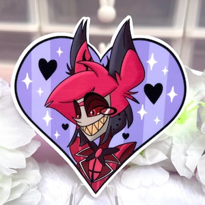 Sticker vinyle Alastor Radio Demon coeur - Sticker brillant imperméable kawaii pour ordinateur portable pastel violet