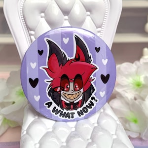 Alastor pin button badge &quot;a what now&quot; Ace Asexual - XXL kawaii cute pastel button badge decor style ita bag