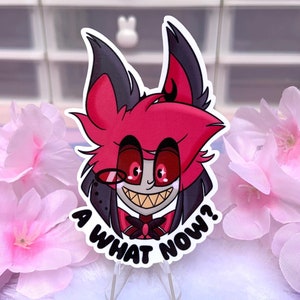 Sticker désemparé Alastor Radio Demon « A what now » - Sticker brillant imperméable idiot kawaii pour ordinateur portable pastel Ace Asexual