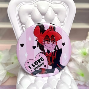 Alastor pin button badge &quot;I love myself&quot; - XXL kawaii cute pastel button badge decor style ita bag