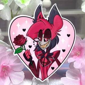 Sticker vinyle Saint-Valentin Alastor coeur rose - Sticker imperméable brillant kawaii love mignon pastel pour ordinateur portable Saint Valentin
