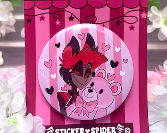 Botón con insignia de San Valentín de Alastor, osito de peluche para el Día de San Valentín - XXL, diseño de insignia de botón pastel kawaii, estilo ita bag
