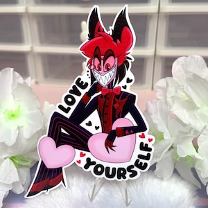 Sticker vinyle Alastor Love Yourself - sticker brillant imperméable kawaii love mignon pastel pour ordinateur portable Saint Valentin
