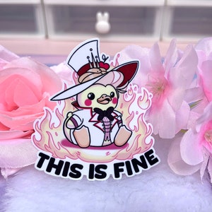 Lucifer This is fine sticker - sticker canard meme optimisme rigolo kawaii pastel pour ordinateur portable
