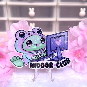 Sticker gamer grenouille imperméable - Sticker kawaii pour ordinateur portable irisé pastel esthétique pastel pour ordinateur portable