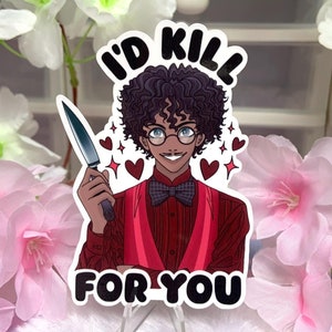 Autocollant vinyle humain Alastor tueur de la Saint-Valentin - sticker brillant imperméable kawaii love ordinateur portable pastel mignon Saint-Valentin