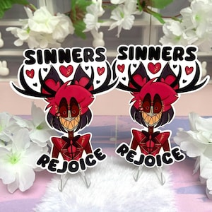 Alastor &quot;Sinners Rejoice&quot; waterproof sticker - funny silly vinyl glossy decal kawaii cute pastel laptop
