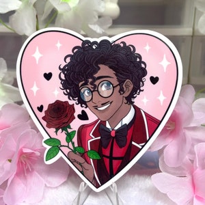 Autocollant vinyle humain Alastor coeur Saint-Valentin - sticker brillant imperméable kawaii love mignon pastel pour ordinateur portable Saint-Valentin