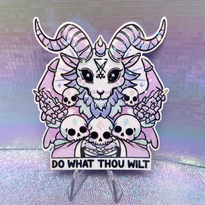 Sticker vinyle holographique - Do What Thou Wilt Baphomet - Stickers ordinateur portable kawaii mignon pastel esthétique irisé Lucifer