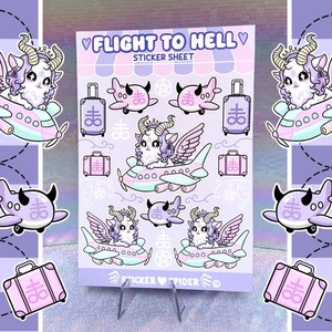 Feuille d'autocollants Baphomet - Flying to Hell - joli carnet de notes kawaii esthétique pastel - 10 autocollants