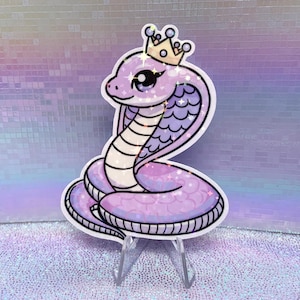 Holografische Vinyl Sticker - Queen Cobra - kawaii schattig esthetische pastel briefpapier iriserende Snake Laptop Decals King Reptielen Reptiel