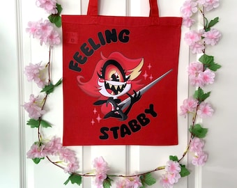Bolso tote Niffty rojo "Feeling Stabby" - bonito bolso de lona para ir de compras con asa larga