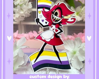 Bonita pegatina no binaria kawaii pastel para portátil con bandera no binaria y orgullo