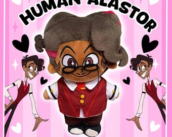 Muñeco Alastor humano kawaii lindo peluche morado pastel
