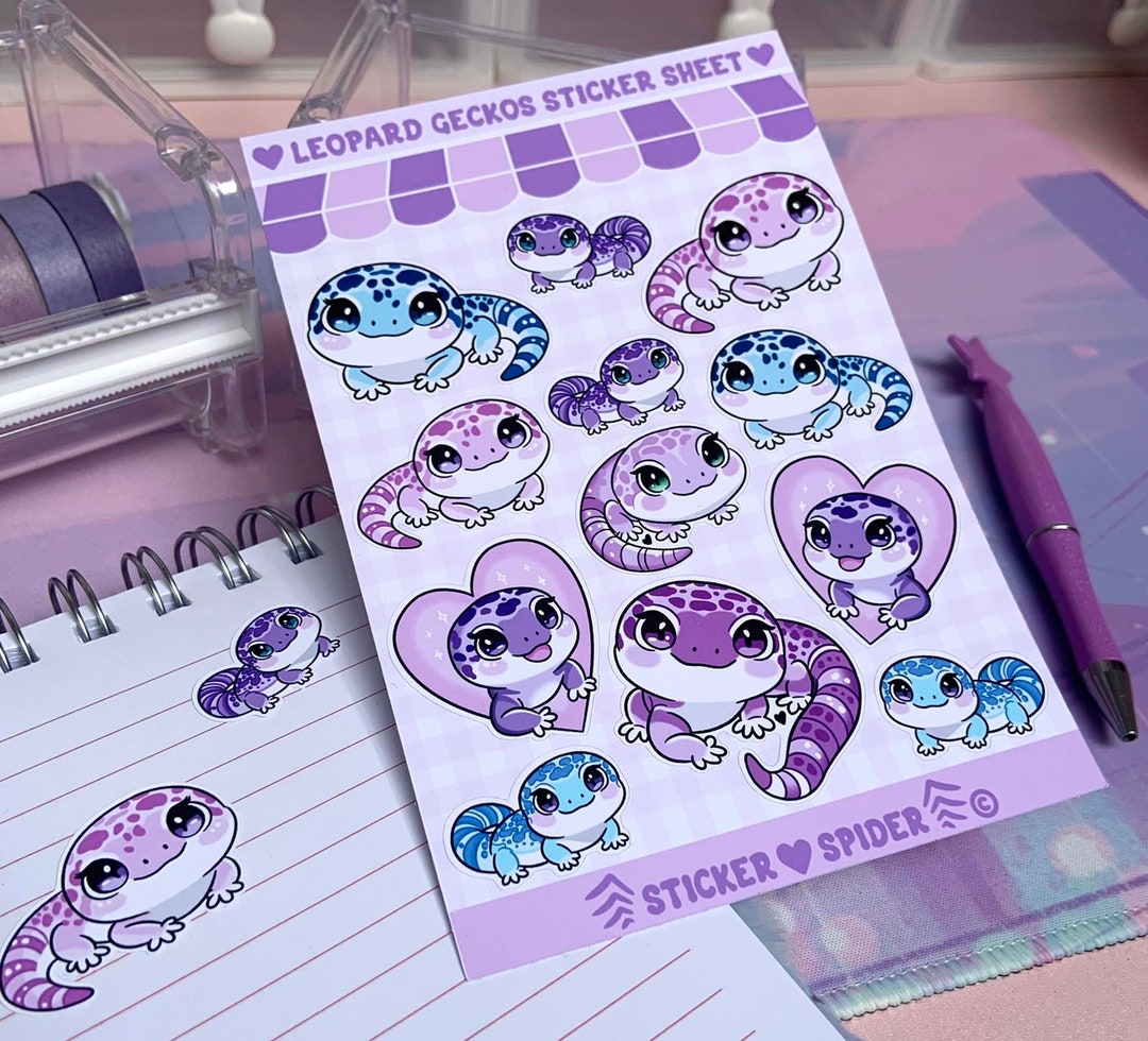 Sticker Sheet Leopard Gecko Kawaii Cute Aesthetic Pastel Stationery ...