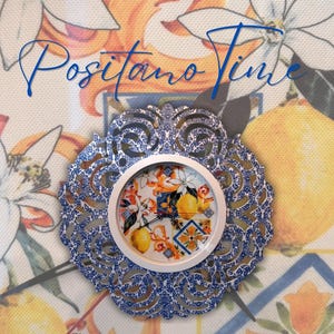 Lemon & Blue Scroll Wall Clock