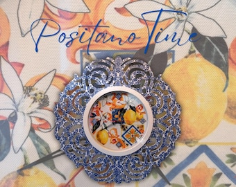 Lemon & Blue Scroll Wall Clock