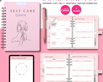 Selfcare Planner in Canva Templates, Daily Wellness Tracker, Mental Health Journal, Passive Income Digital Products w/ MRR, Digital Journal