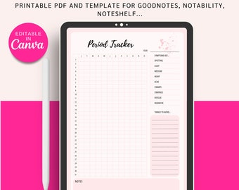 Period Tracker Goodnotes Template, Printable Insert Cycle Tracker, Menstrual Symptom Tracker, Period Journal, 12-Month Undated Period Log