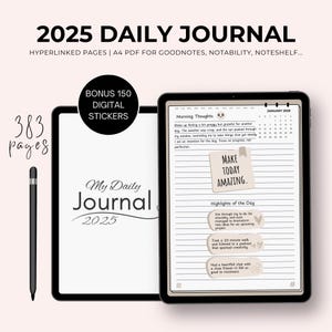 Minimalist Digital Journal 2025, 365 Daily Journaling, Dated Planner Goodnotes iPad Diary Android Planner Beige Hyperlinked Calendar Planner