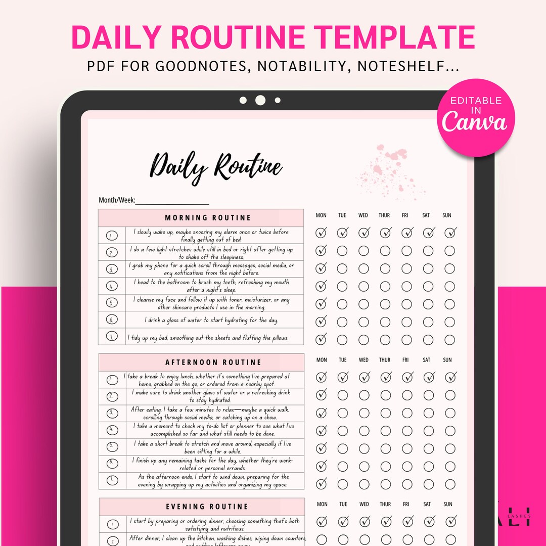 Daily Routine Planner Template, Undated, Editable in Canva (PDF) - Etsy