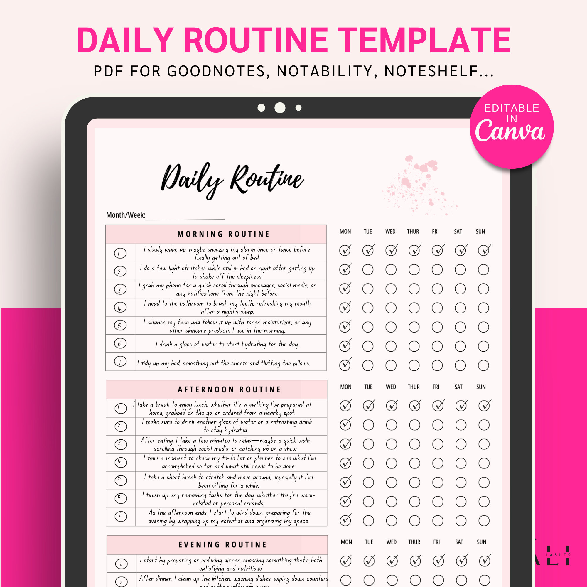 Daily Routine Planner Template, Undated, Editable in Canva (PDF) - Etsy