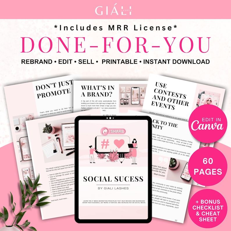 Social Media Success Ebook, Canva Templates, Done For You Digital Marketing Strategy, Lead Magnet Ebook, Passive Income Ebook With MRR