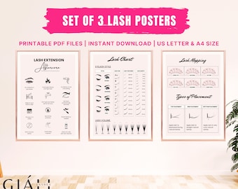 Lash Room Decor, Lash Extension Aftercare, Chart & Mapping Posters (Canva Templates)