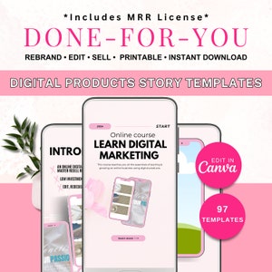 Instagram Story Templates For Digital Products, Instagram Posts in Canva w/ MRR, Social Media Planning, Digital Marketing Content Ideas