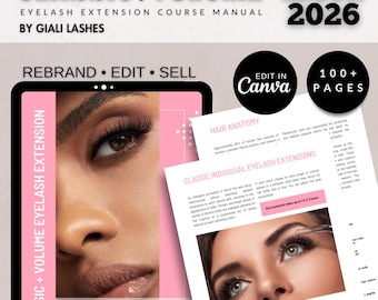 Eye Lash Training Manual | Lash Extension Ebook Canva Template | Lash Course Training | Lash Artist Guide for Classic, Hybrid, Volume